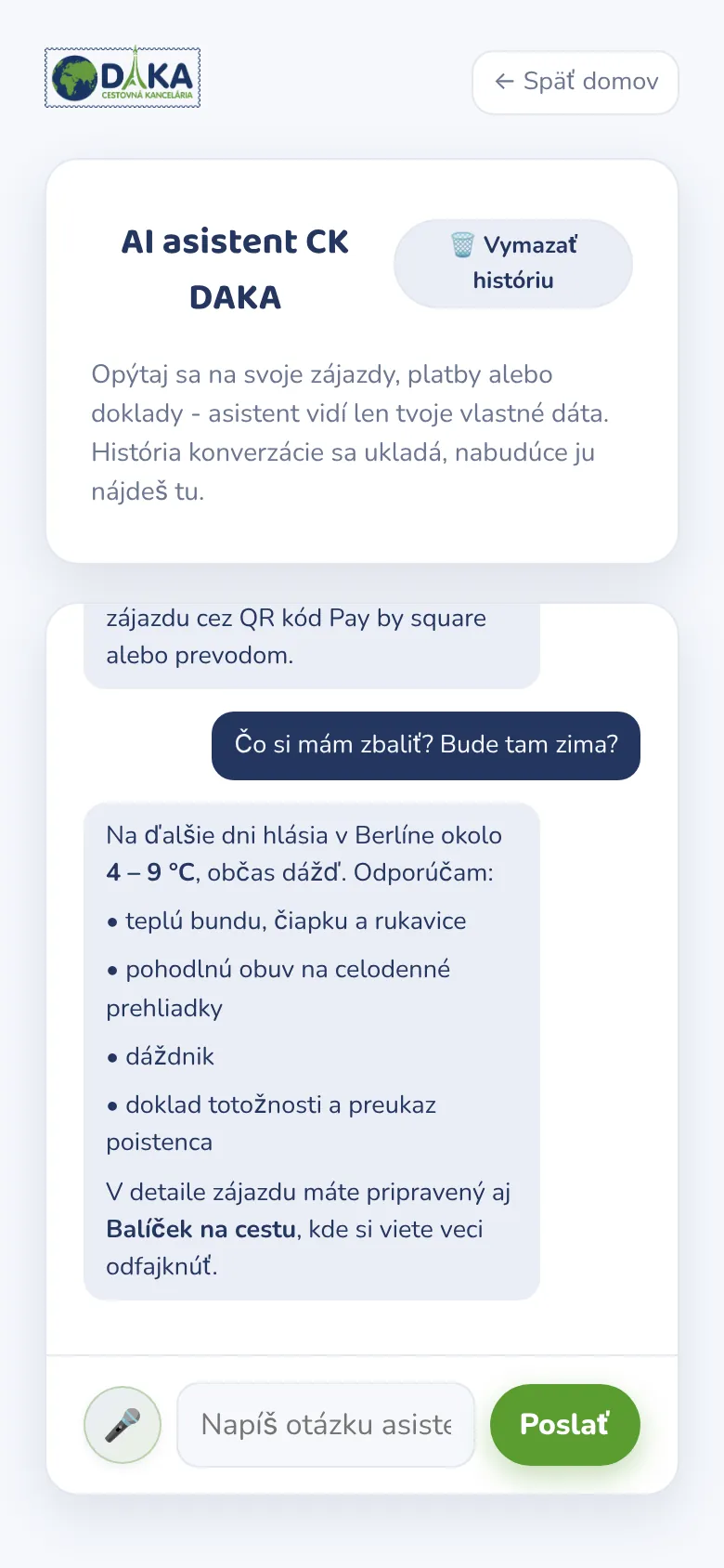 AI asistent odpovedá na otázky o platbách a balení