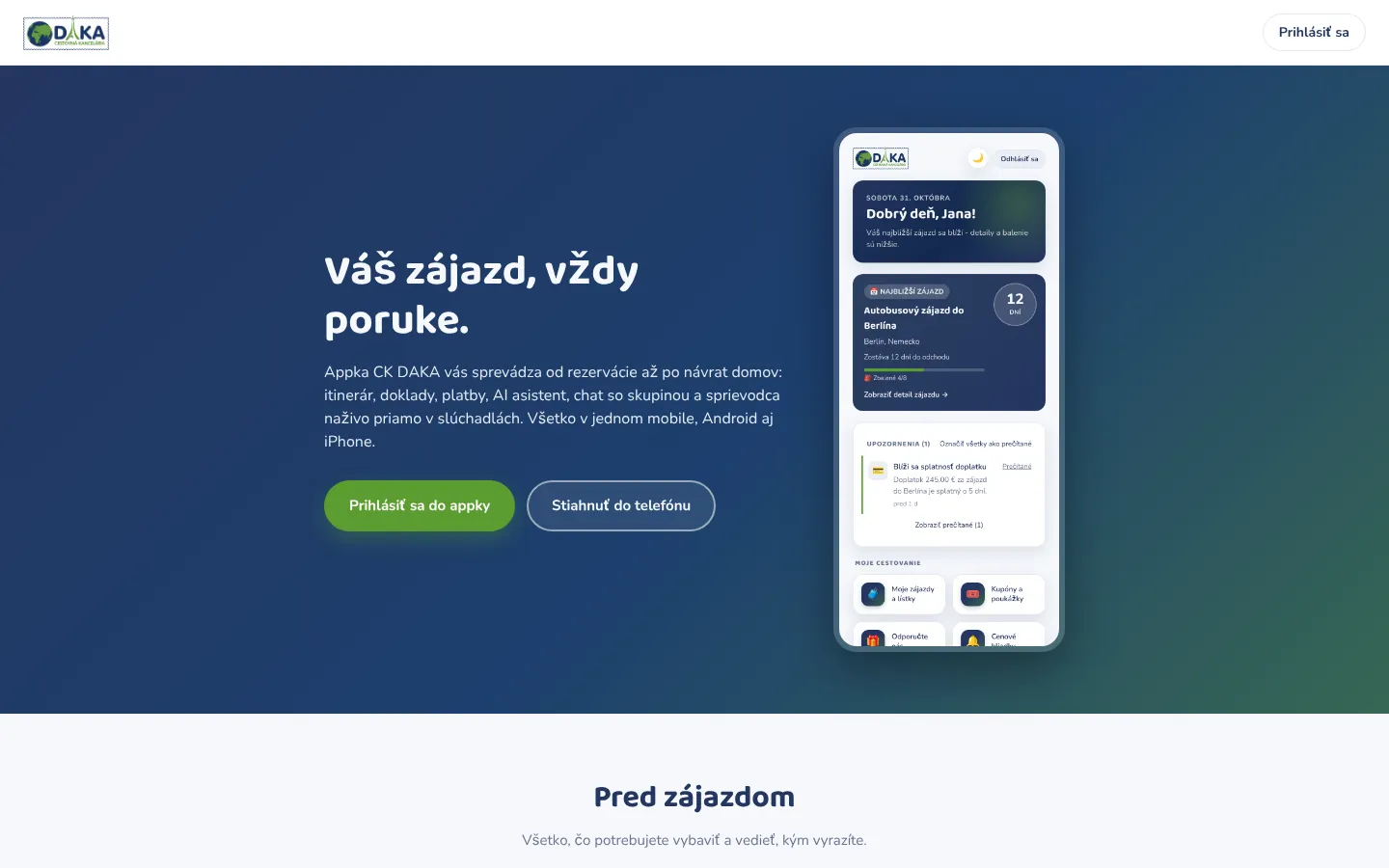 Webová prezentačná stránka appky s prihlásením