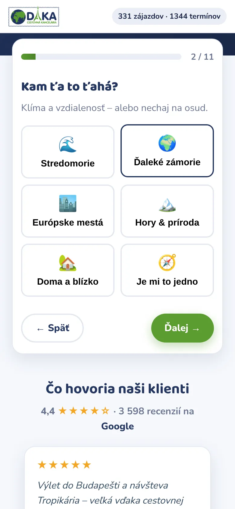 Krok sprievodcu na mobile – výber regiónu