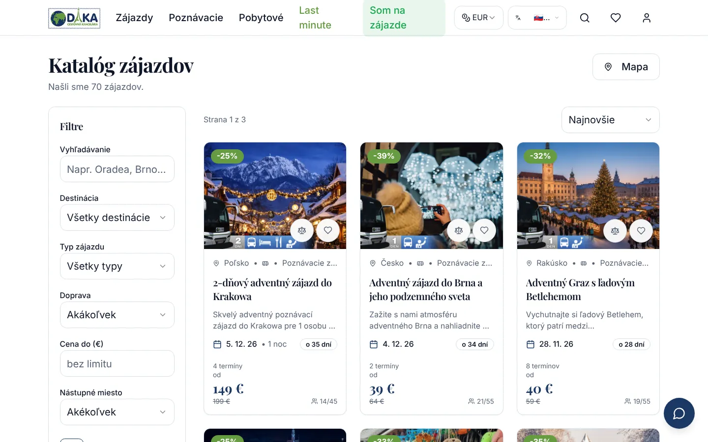 Katalóg zájazdov s filtrami a zľavami