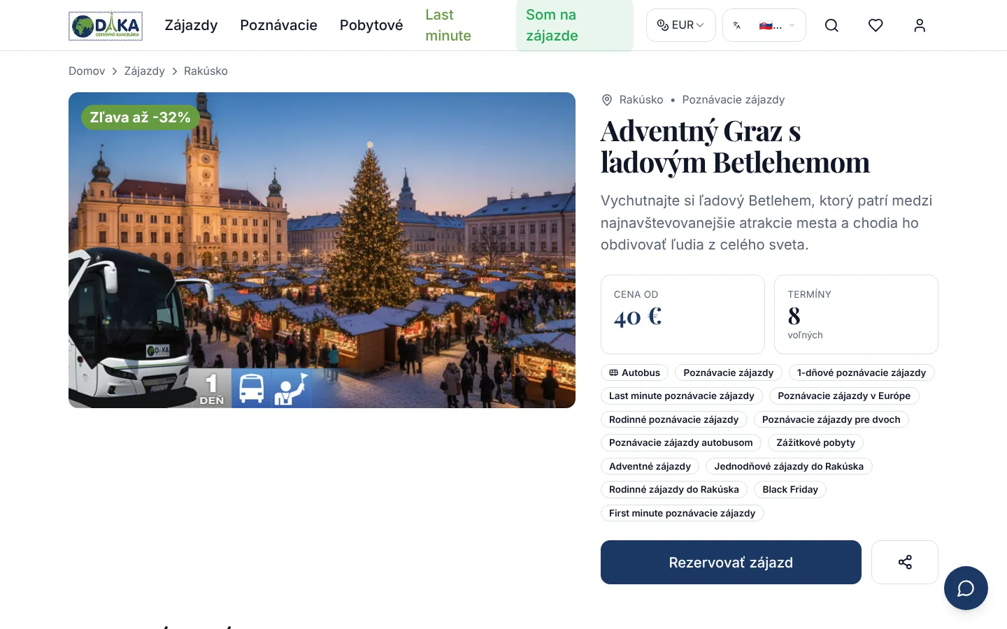 Detail zájazdu s cenou, termínmi a kategóriami