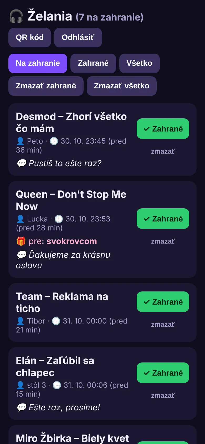 Administrácia DJ-a – želania na zahranie