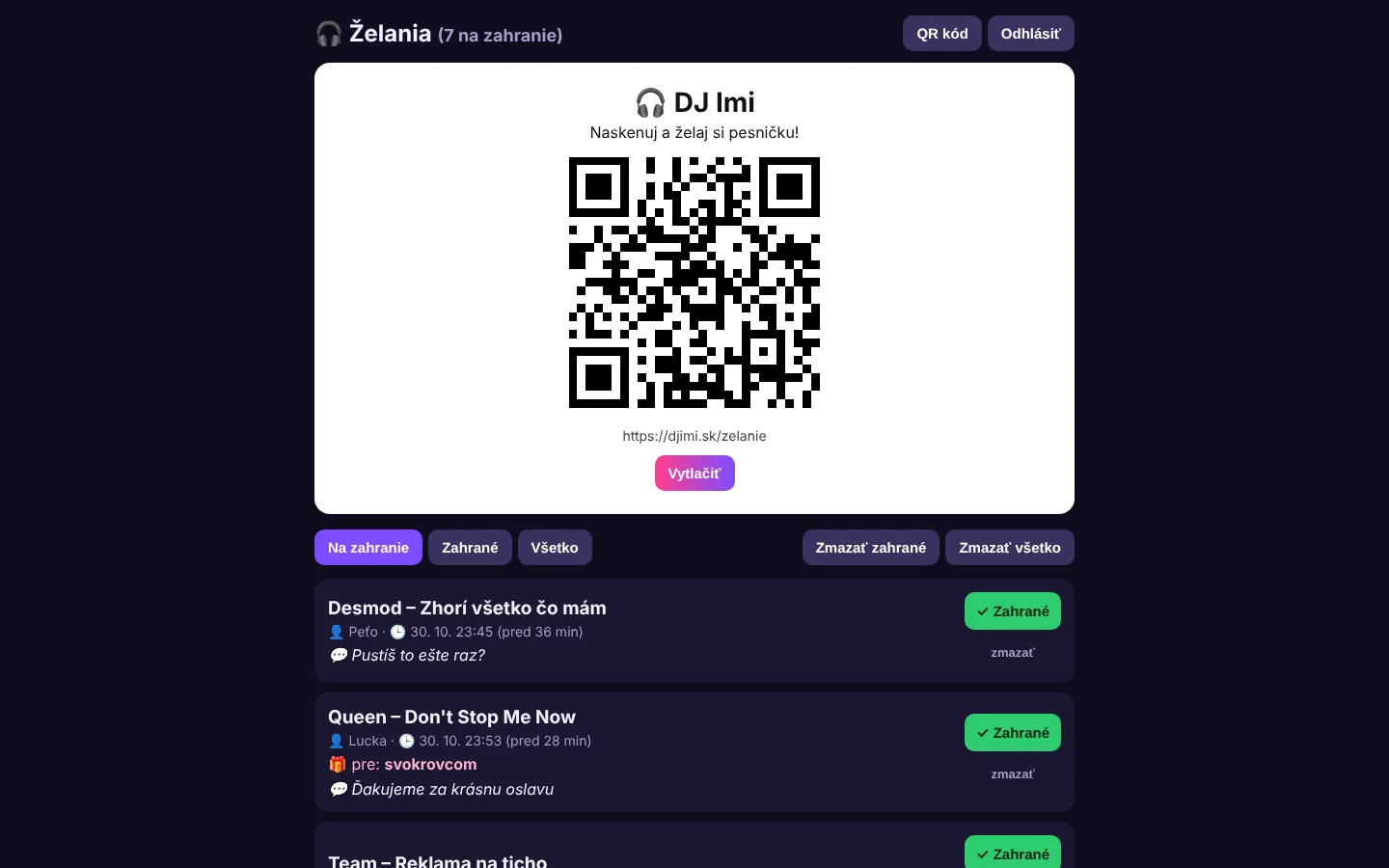 QR kód na tlač v administrácii