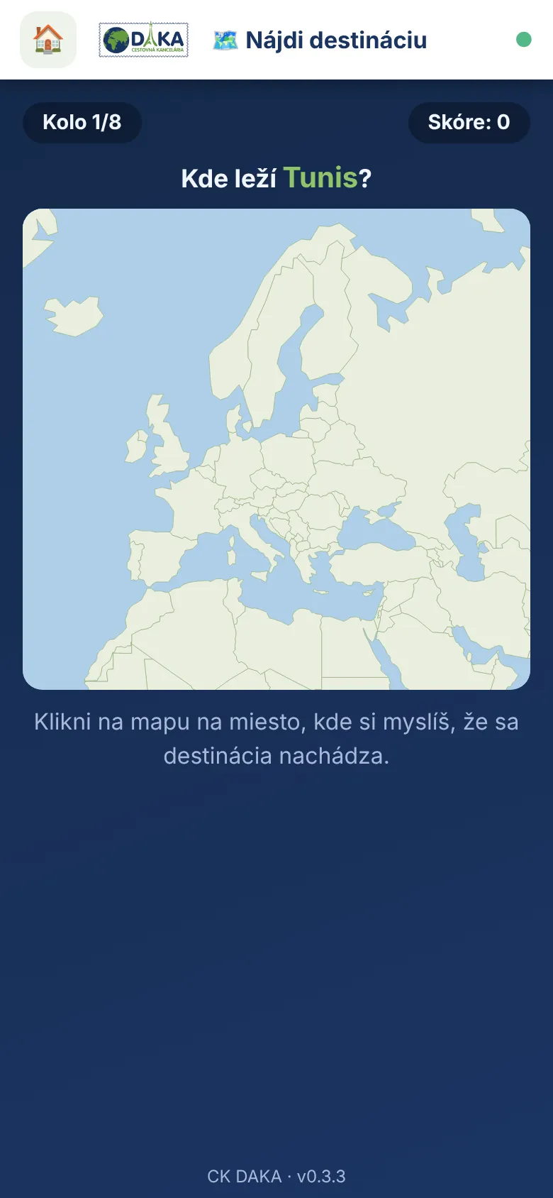 Hra Nájdi destináciu – hľadanie miesta na mape Európy
