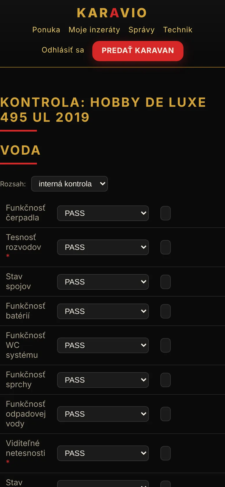 Mobilný protokol technika KARAVIO Inspect – checklist vody
