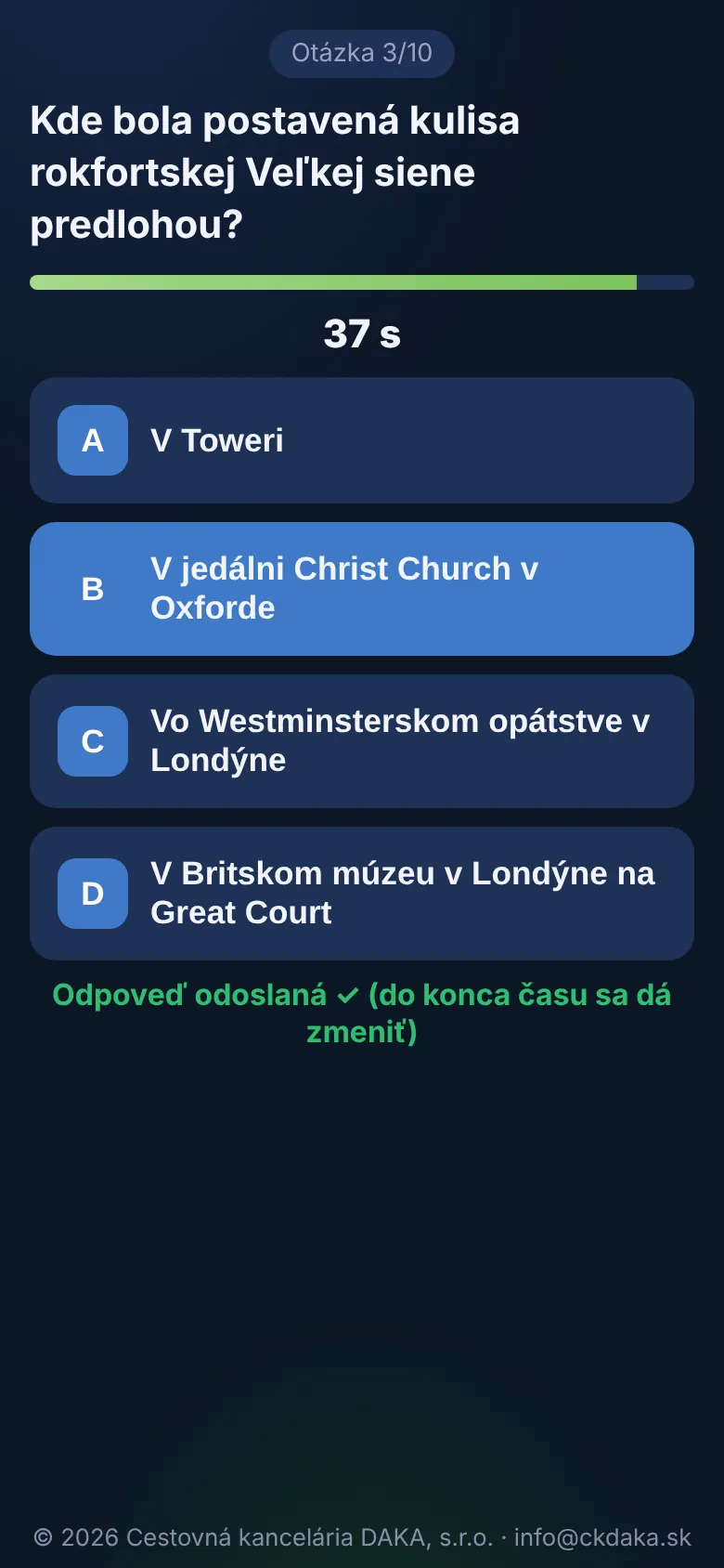 Otázka na mobile cestujúceho (zájazd Londýn a svet Harryho Pottera)