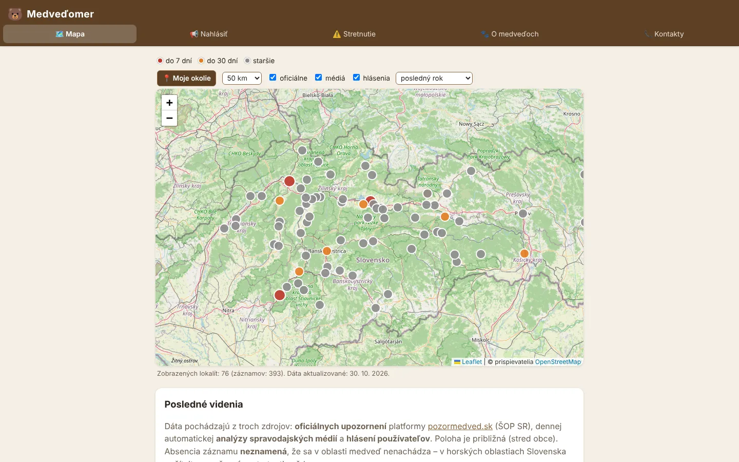 Desktopová mapa s filtrami zdrojov a obdobia