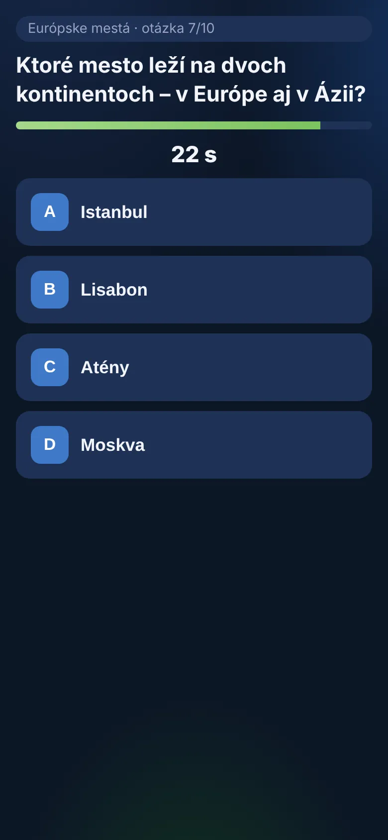 Mobil hráča pri odpovedaní na otázku